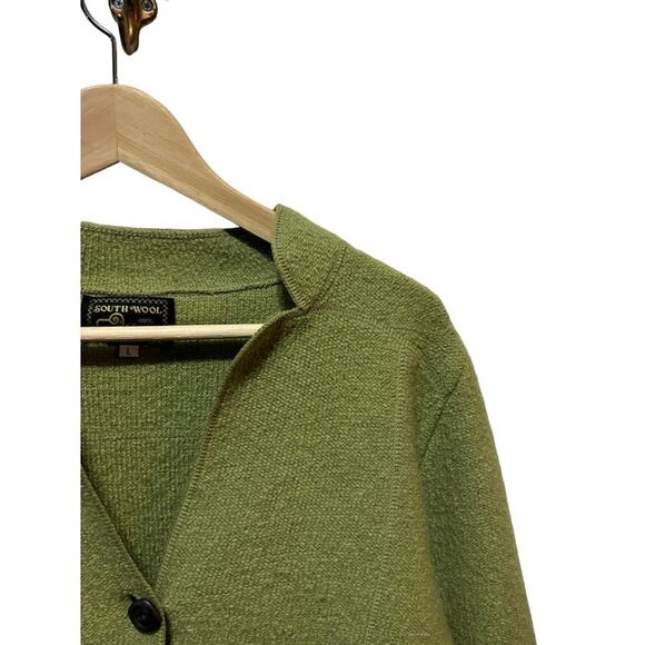 South Wool green jacket cardigan sweater 100% virgin wool size large - Picture 3 of 7